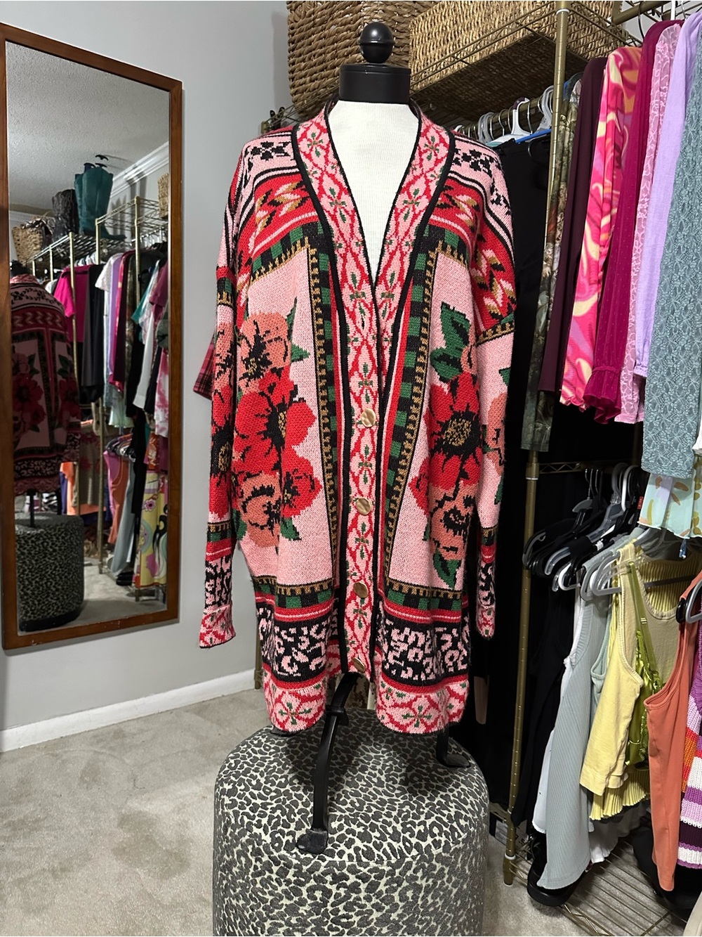 FARM Rio Pink Cardigan with Red Floral Patchwork - Picture 3 of 13